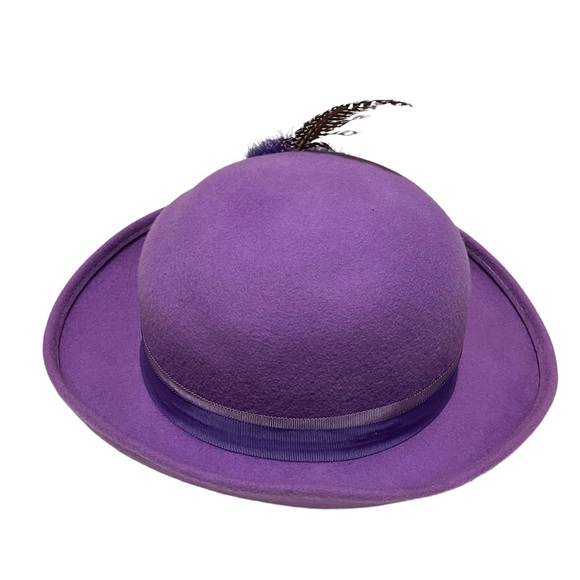 Vintage Purple Wool Hat with Feathers Geo. W. Bollman & Co Doeskin Felt - Picture 3 of 12